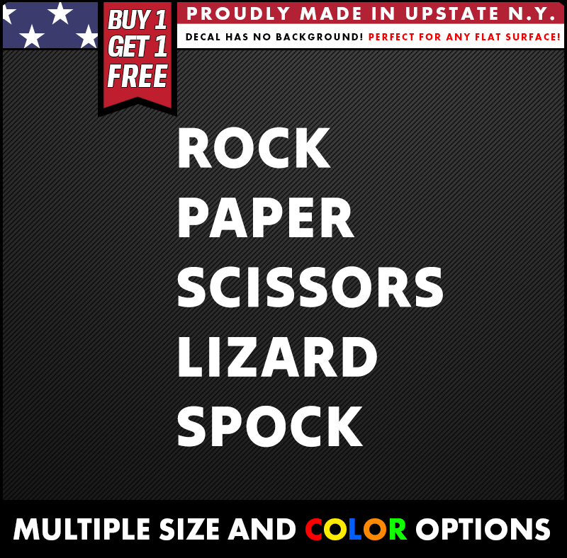 BIG BANG THEORY ROCK PAPER SCISSOR LIZARD SPOCK vinyl decal made from oracal long lasting outdoor vinyl