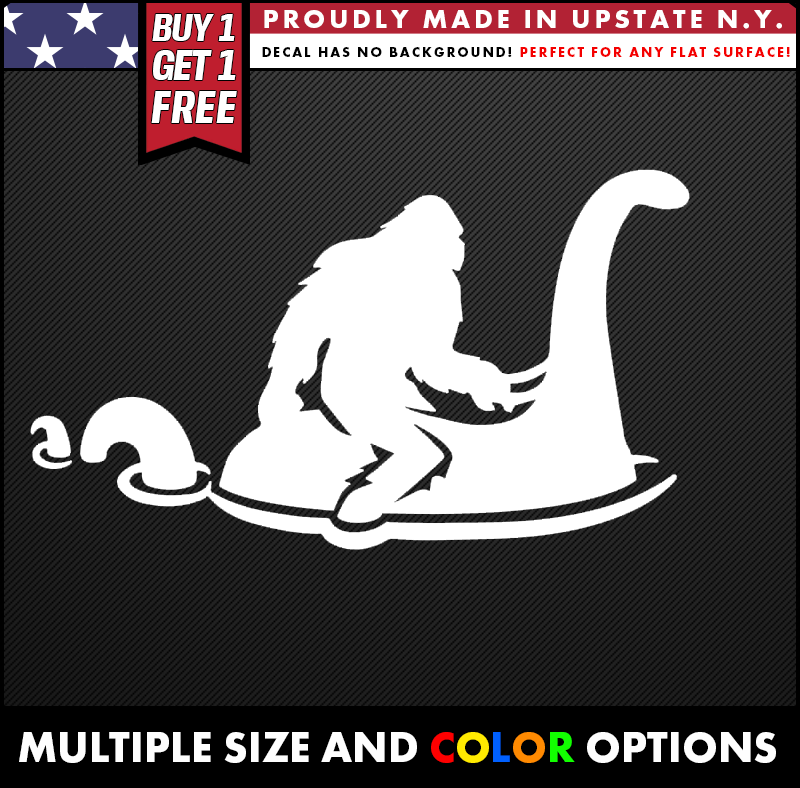 bigfoot stickers sasquatch riding loch nessy vinyl decal