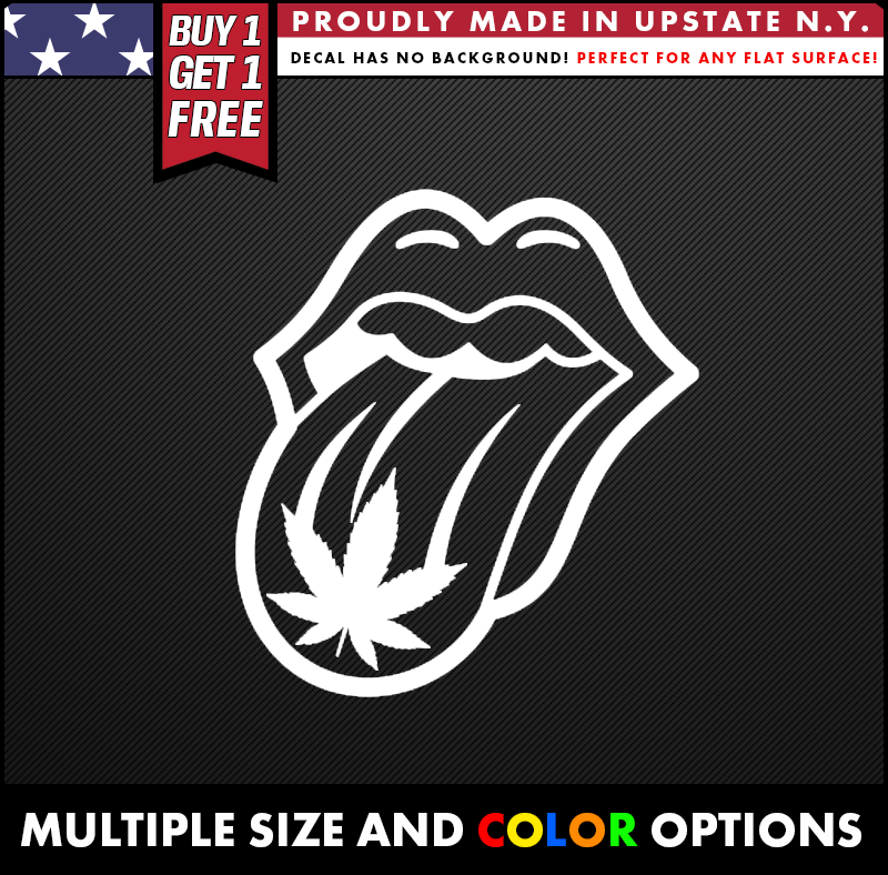 rolling stones stoned tongue weed leaf vinyl decal made from oracal long lasting outdoor vinyl